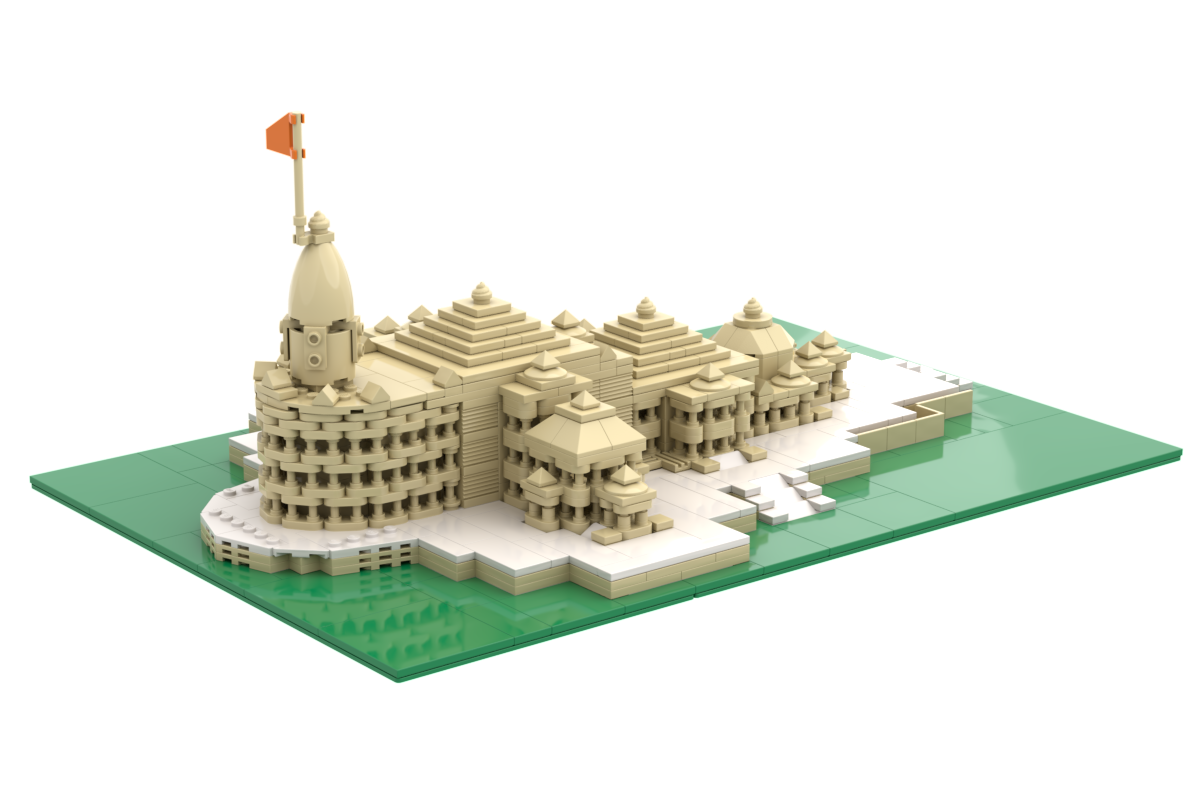 Front three-quarter render of the Shri Ram Temple brick set