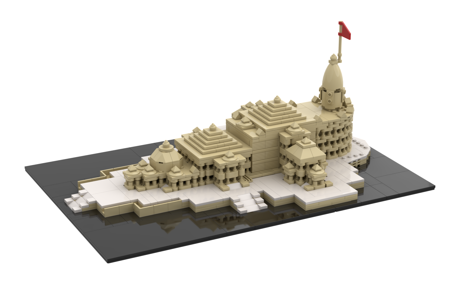 Rear three-quarter render of the Shri Ram Temple brick set
